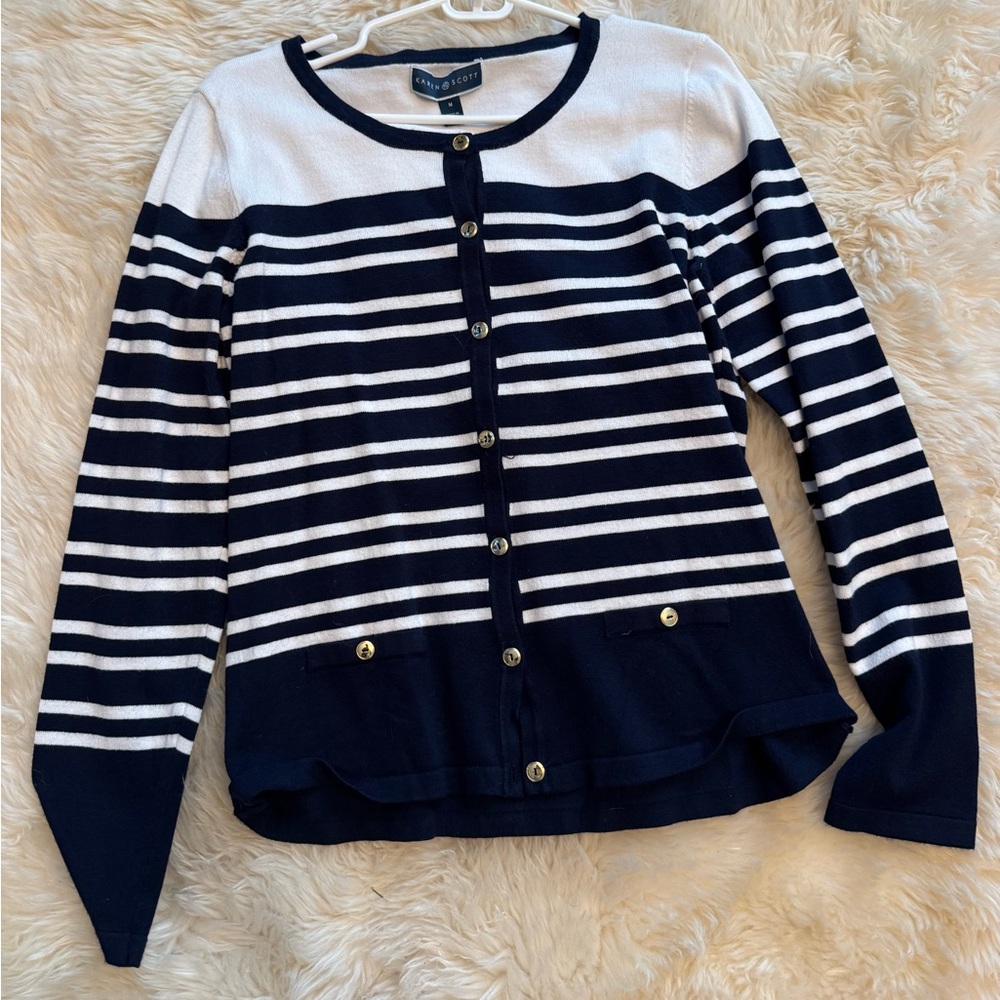 Navy and white sweater